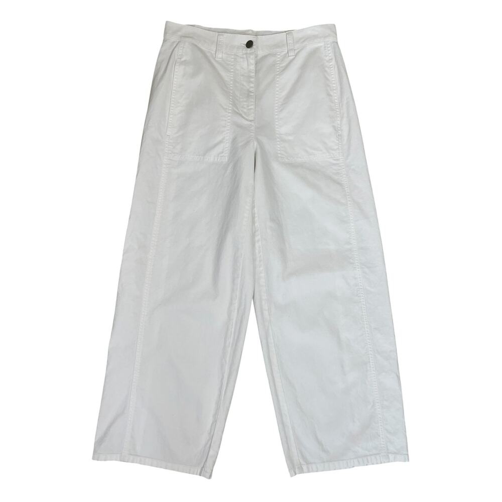 Eileen Fisher Organic Cotton Hemp Wide Leg Ankle Pant White XS Minimalist Chic